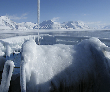 Ship equipment covered with ice