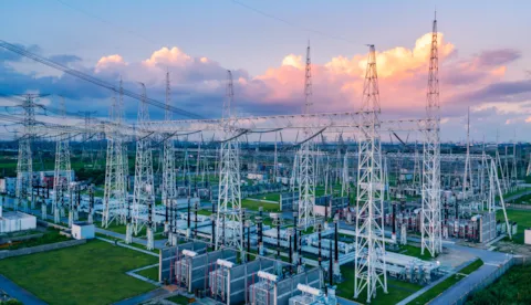 aerial view of high voltage substation