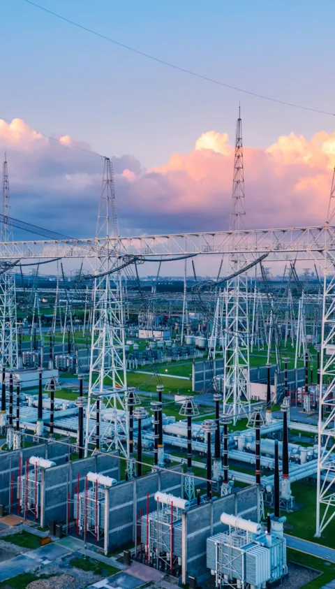 aerial view of a high voltage substation