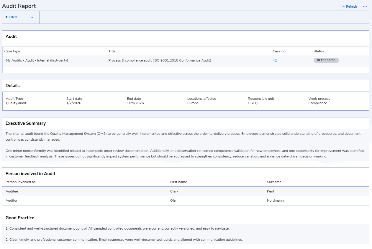 Audit report with Synergi Life