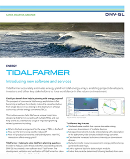 DNV GL’s tidal farm planning tool, TidalFarmer, analyses and virtually optimises tidal arrays to maximise energy yield and profit while minimising risk