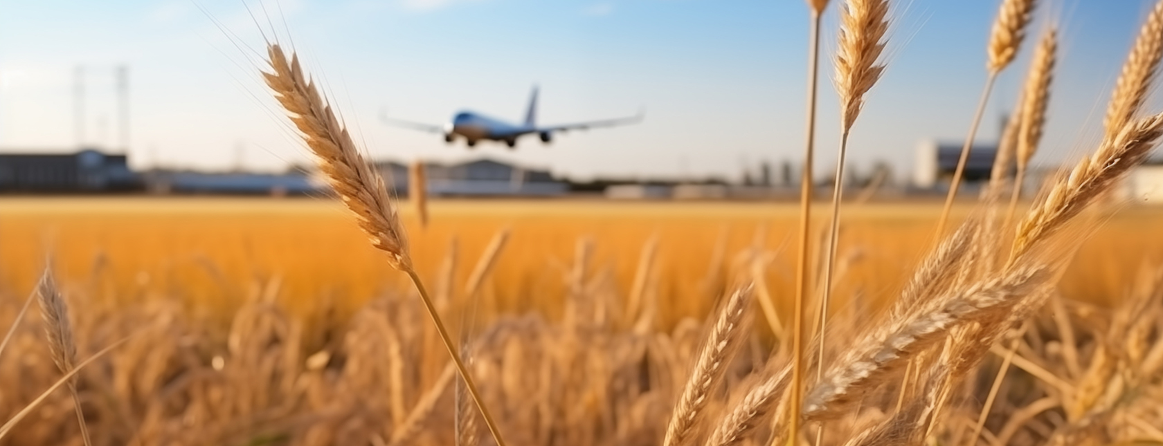 Air plane above a corn field