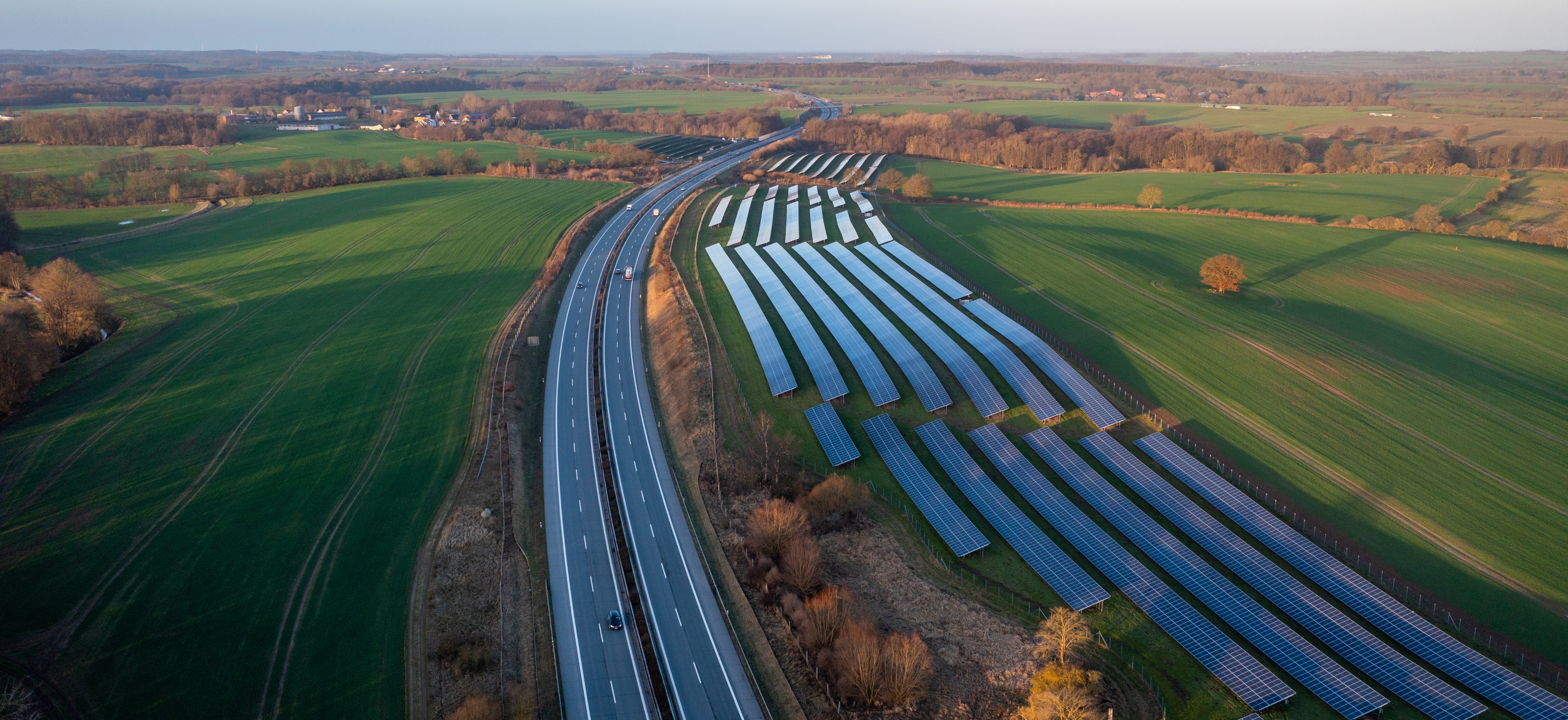 Highway with adjecent solar panels