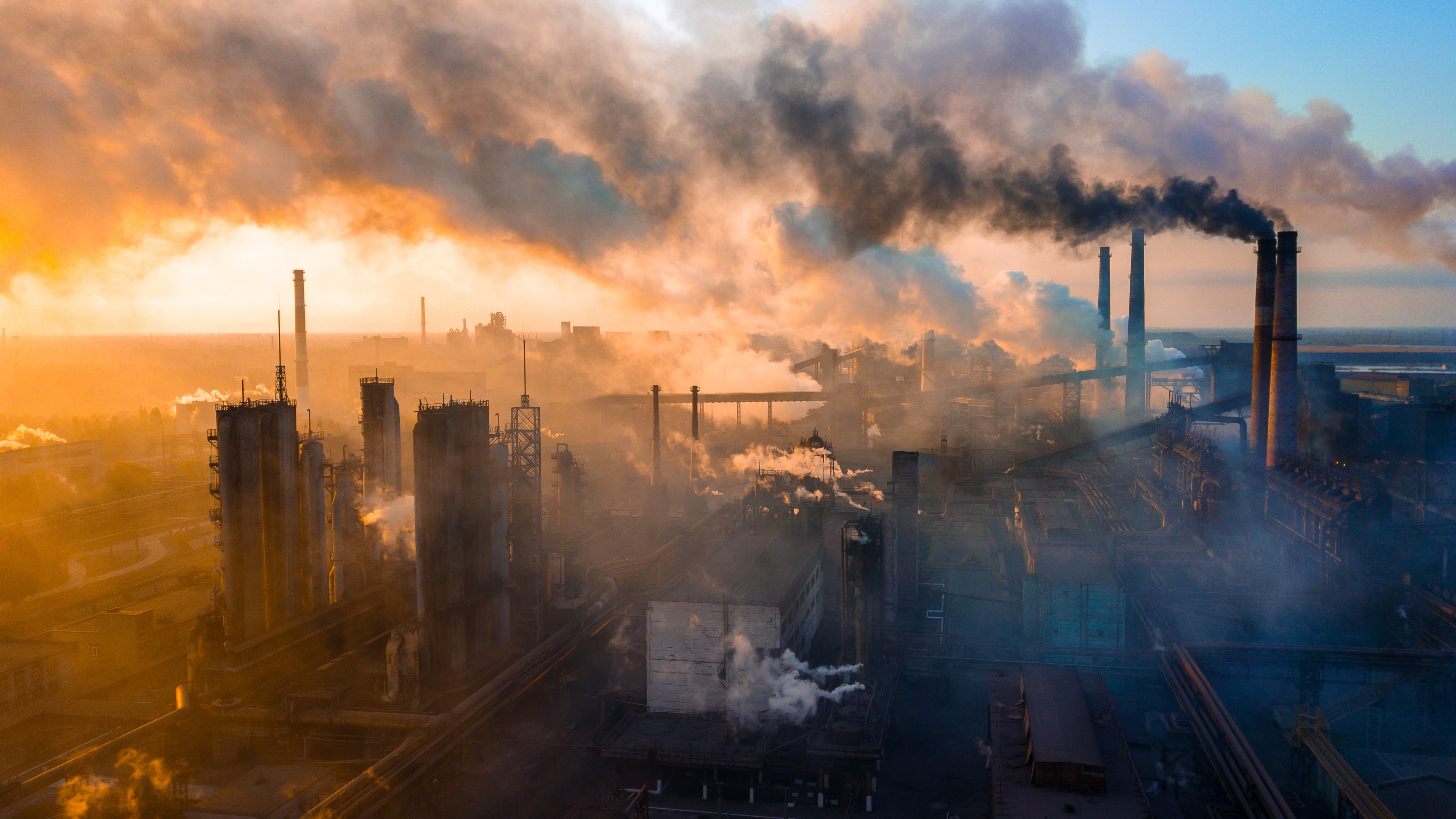 Steel factory at sunset