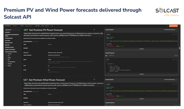 Premium PV and Wind Power forecasts delivered through Solcast API