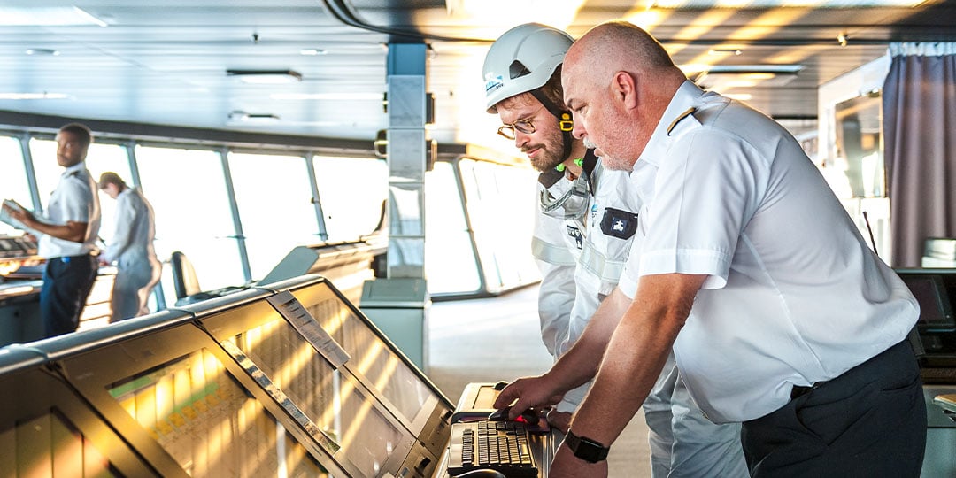 A captain of a ship discussing safety aboard his vessel