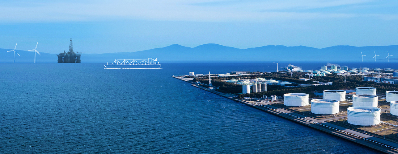 Refinery, wind turbines