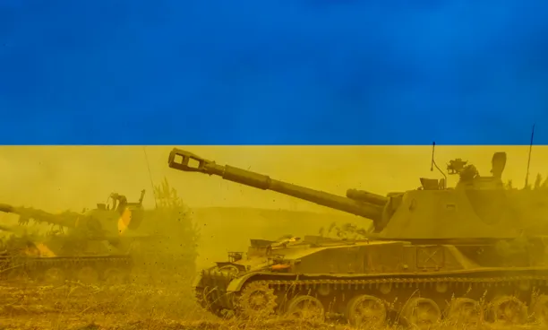 Ukraine flag and war