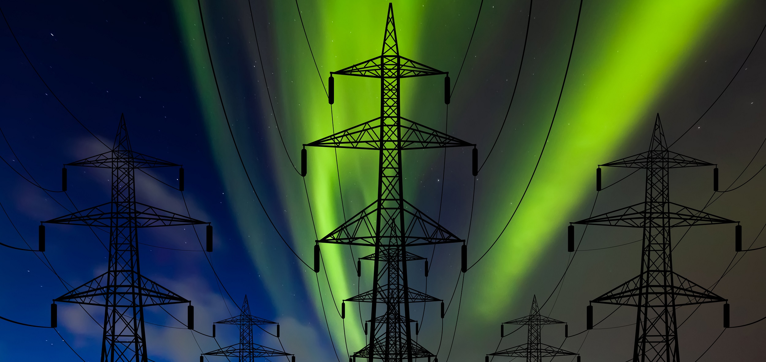 Power lines against the polar sky - Aurora borealis
