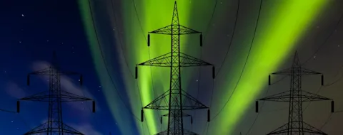Power lines against the polar sky - Aurora borealis
