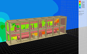 Screenshot from EXSIM software, showing pressure contours in 3D