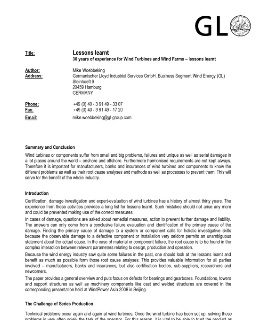 GL paper 30 years of experience for wind turbines and wind farms