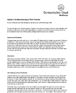 GL paper Quality in the manufacturing of wind turbines
