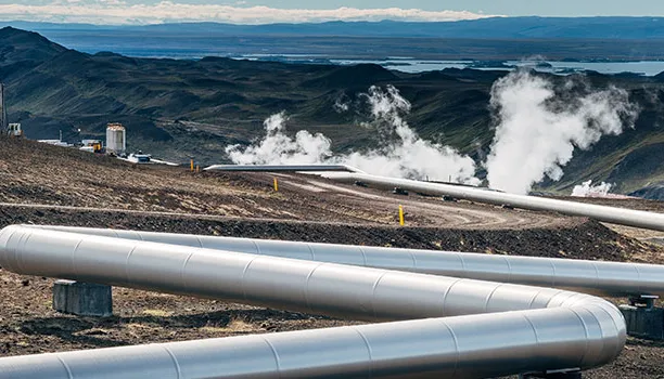 Scenic View Of Water Pipe Or Pipeline In Mountain Panorama