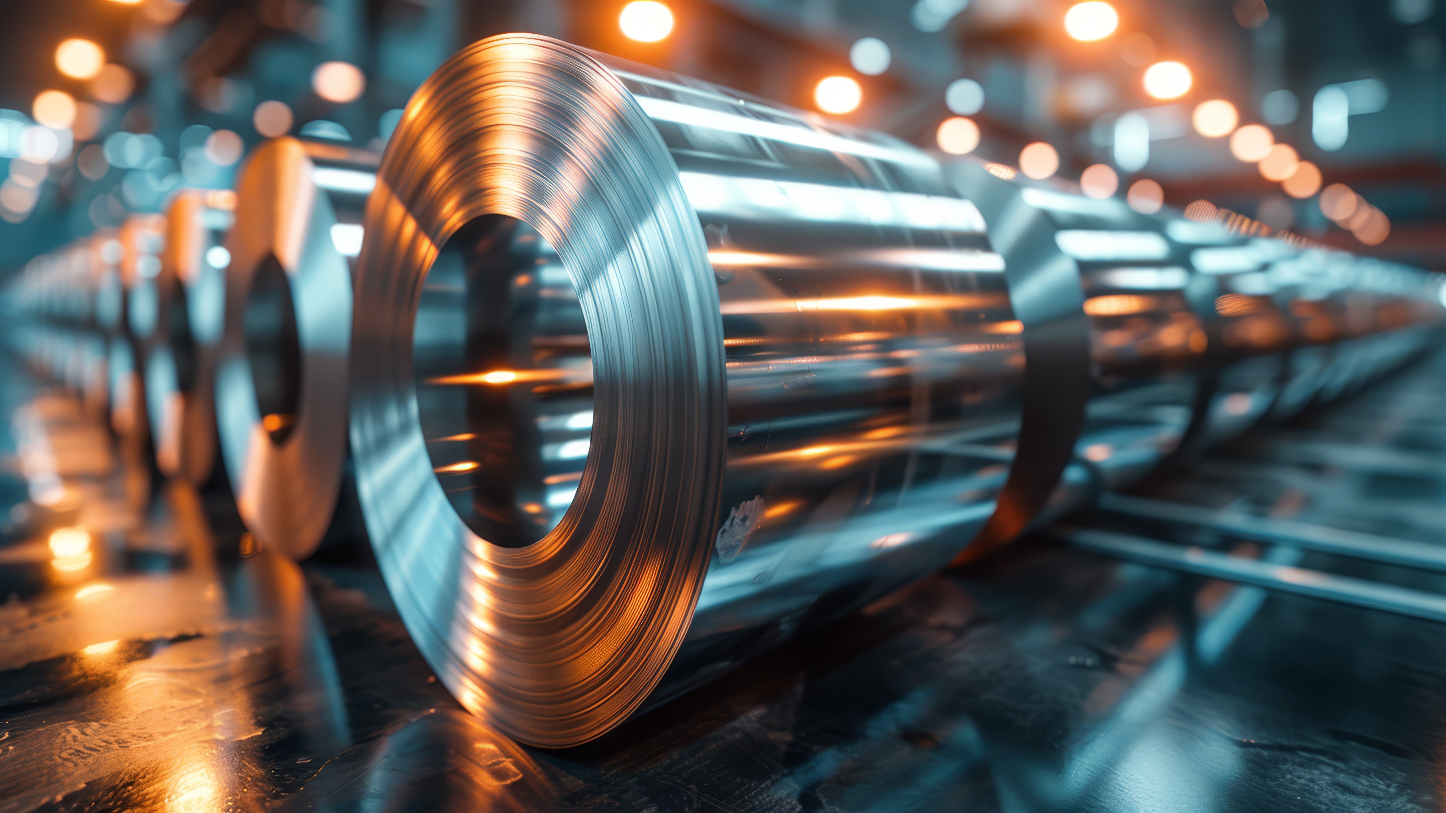 Close-up view of coiled steel rolls in an industrial setting, symbolizing sustainable steel production, verification, and low-carbon material certification.