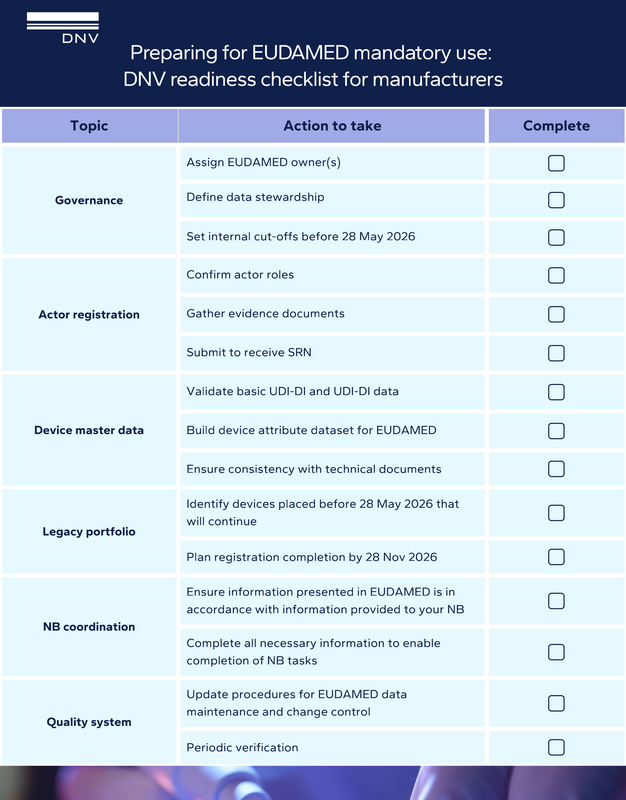 EUDAMED Readiness Checklist for Medical Device Manufacturers