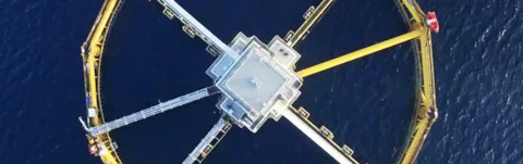 Aerial view of offshore fish farm