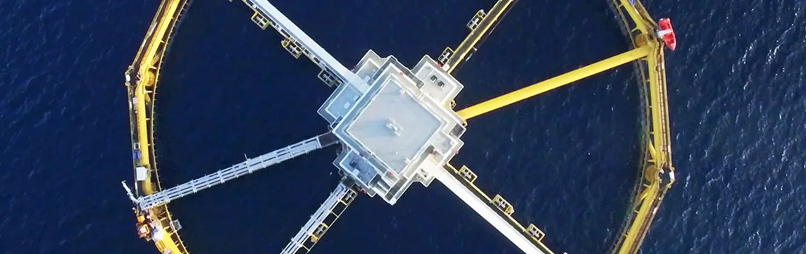 Aerial view of offshore fish farm