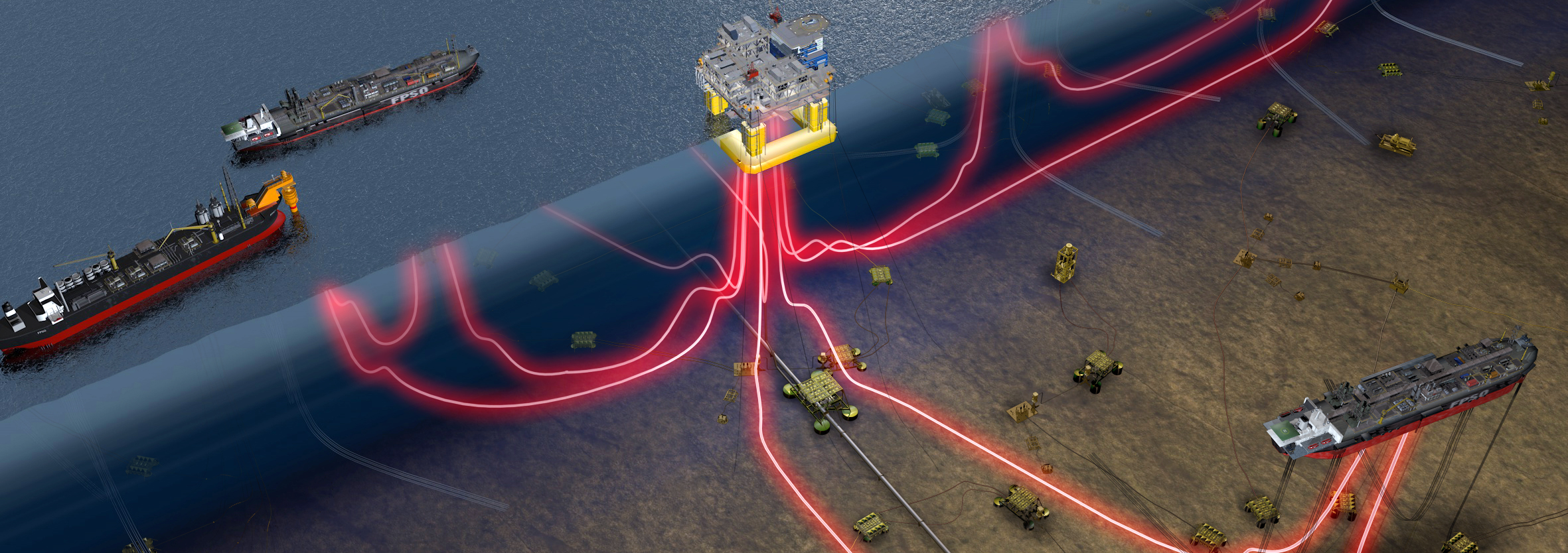 Ocean section with mooring lines