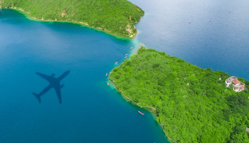 Plane over an island