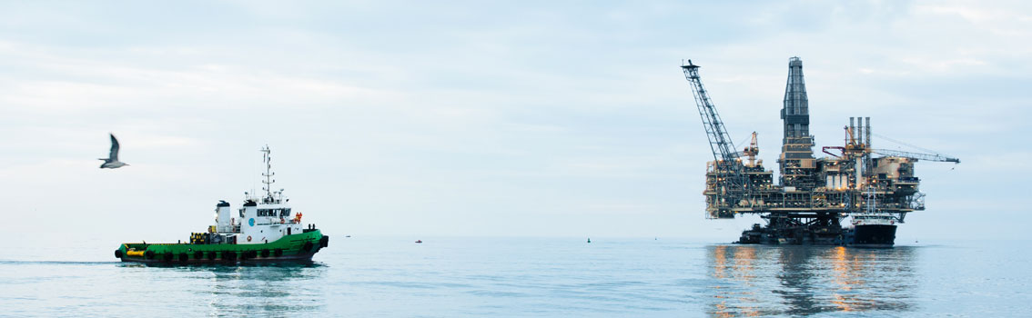 Towing vessel and oil rig