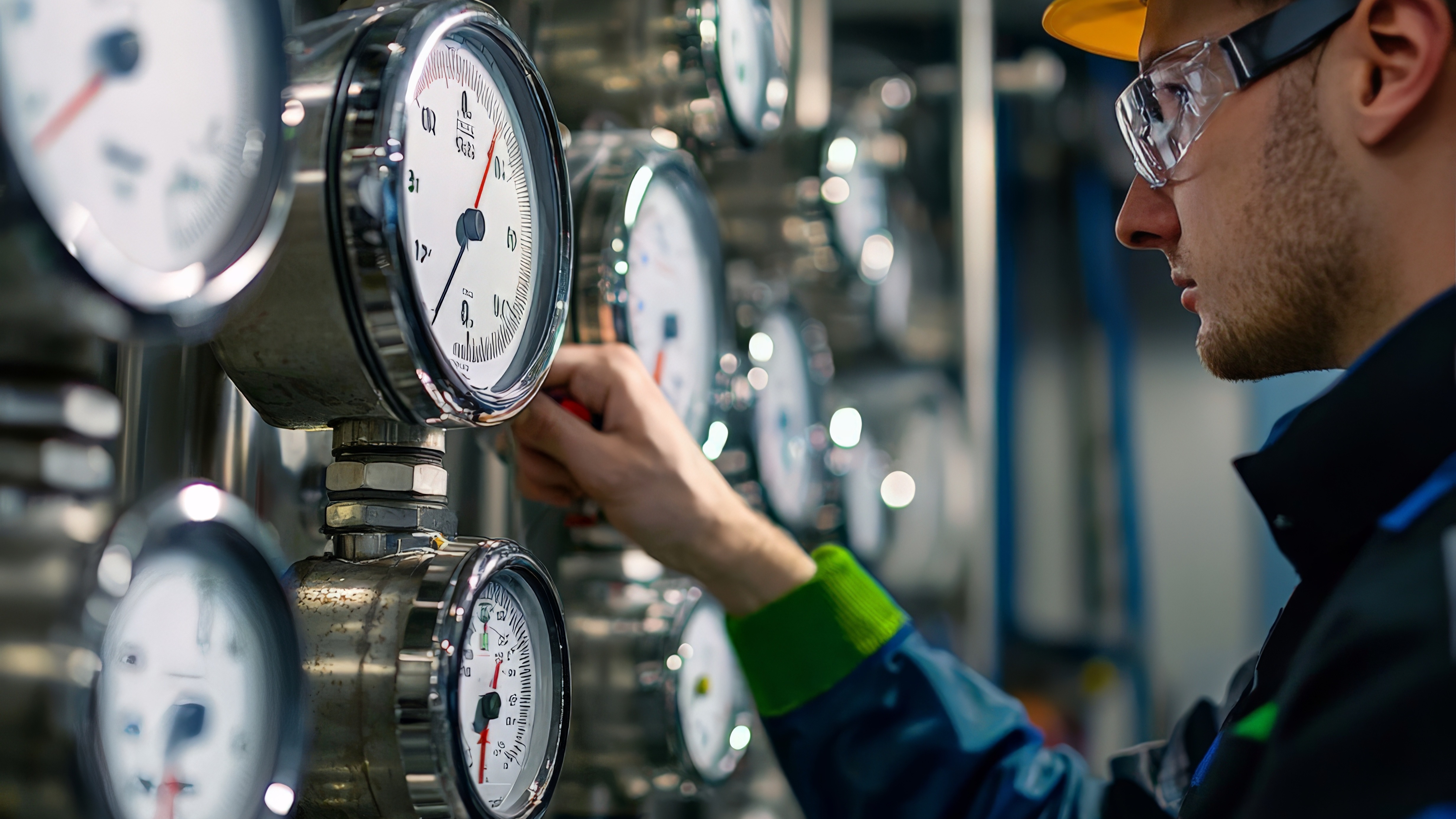 Technician checking pressure gauges and system controls, illustrating ASME BPVC inspection readiness and operational safety