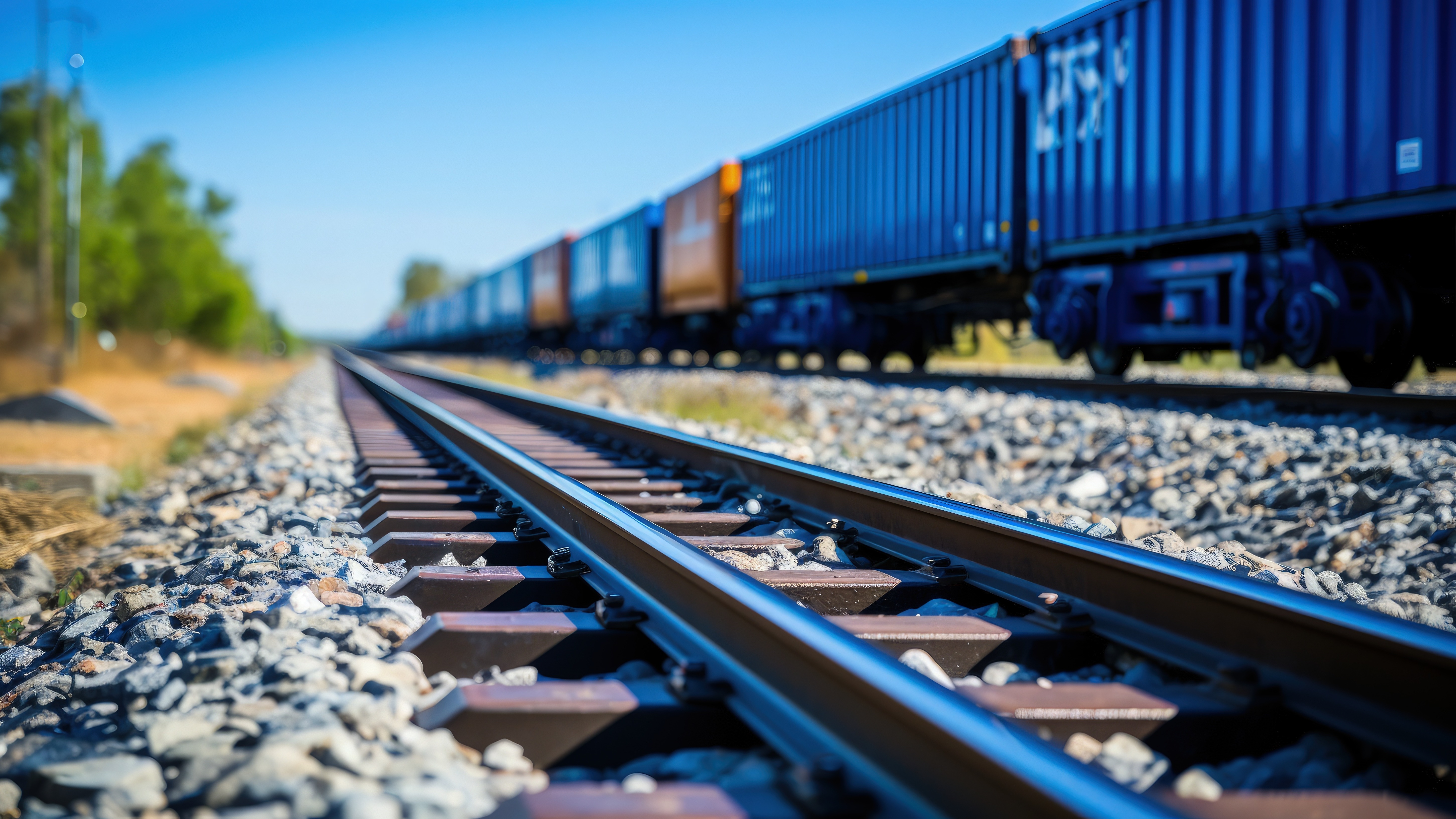 Freight train on railway tracks representing cybersecurity and threat assessment in the rail sector