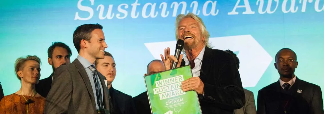 Sir Richard Branson presents the 2015 Sustainia Award to Chennai