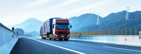 Red truck on the highway