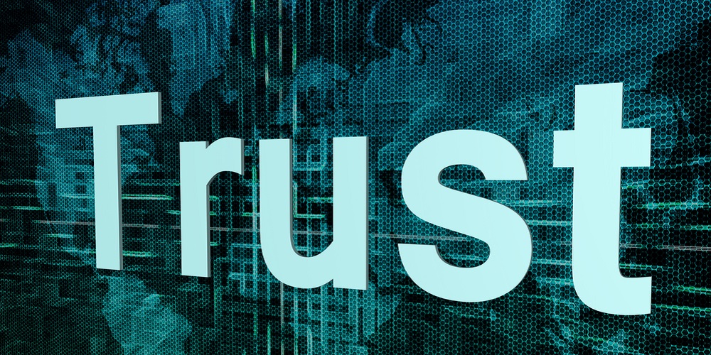 Life style concept: word Trust on digital world map screen