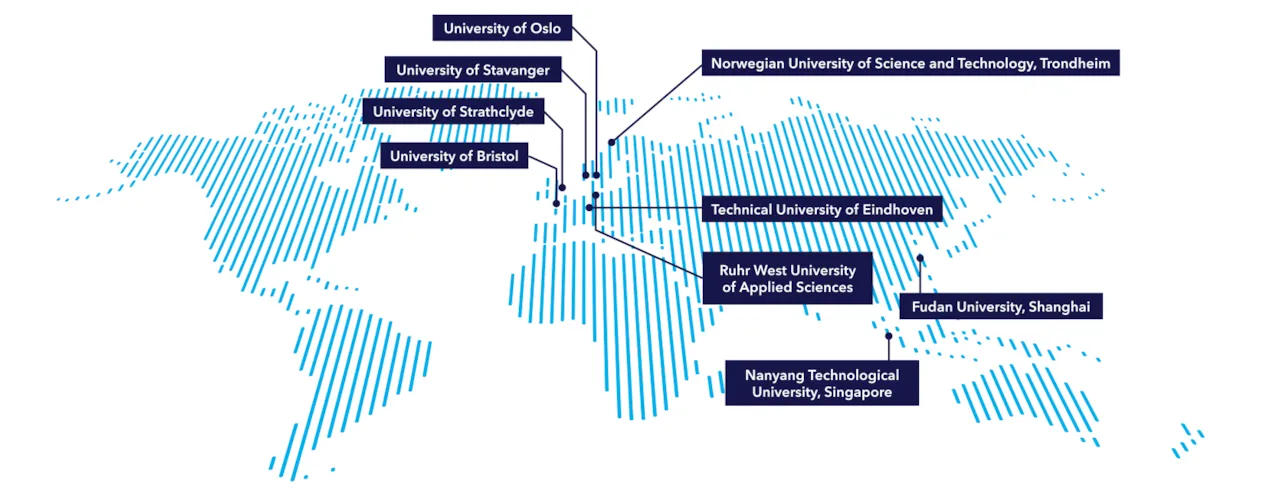 Map showing overview of DNV's university collaborations