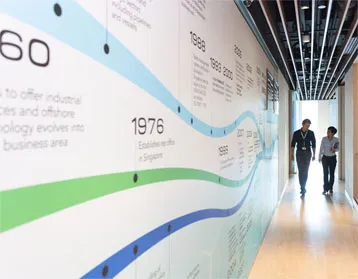 Man and woman walking in a DNV GL office corridor in Singapore