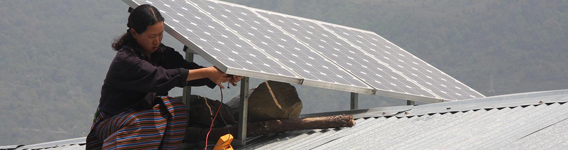 Woman with solar panel